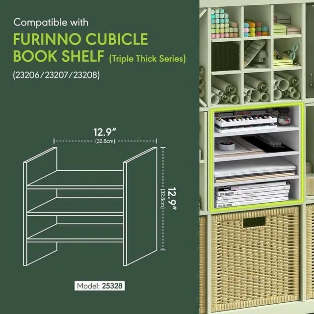 Alt view image 3 of 7 - Cubicle Cube Insert, 3-Shelf Cube Organizer, 3-Tier Shelf Accessory, Fits into Furinno Triple Thick Cubes, IKEA Kallax, for Organizers and Storage, White