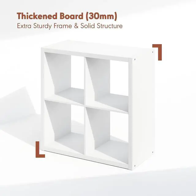 Alt view image 5 of 7 - Cubicle Record Player Stand with Vinyl Storage, 4-Cube 1.2 Extra Thick Vinyl Record Storage, Open Back Media Shelf for CD DVD Blueray Game Disc, for Living Room, Home Office, White