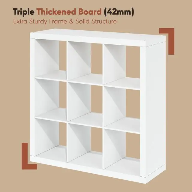 Alt view image 5 of 7 - Cubicle Record Player Stand with Vinyl Storage, 9-Cube Vinyl Record Storage, 1.65" Triple Thick Open Back Media Shelf for CD DVD Blueray Game Disc, for Living Room, Home Office, White