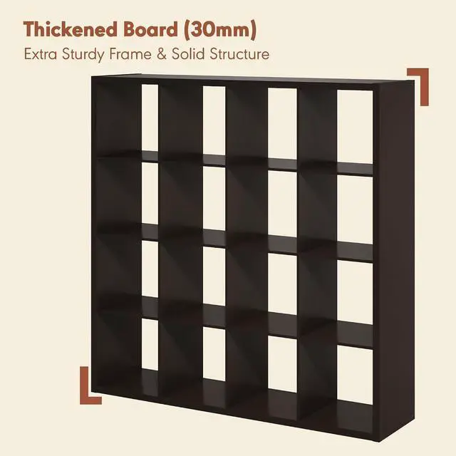 Alt view image 2 of 7 - Cubicle Record Player Stand with Vinyl Storage, 16-Cube 1.2 Extra Thick Vinyl Record Storage, Open Back Media Shelf for CD DVD Blueray Game Disc, for Living Room, Home Office, Black Dark Oak