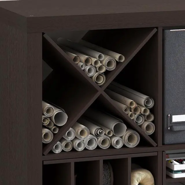 Alt view image 4 of 7 - Cubicle Cube Insert, X-Shelf Cube Organizer, 3-Shelf Accessory, Fits into Triple Thick Cubes Series, IKEA Kallax, for Organizers and Storage, Black Dark Oak