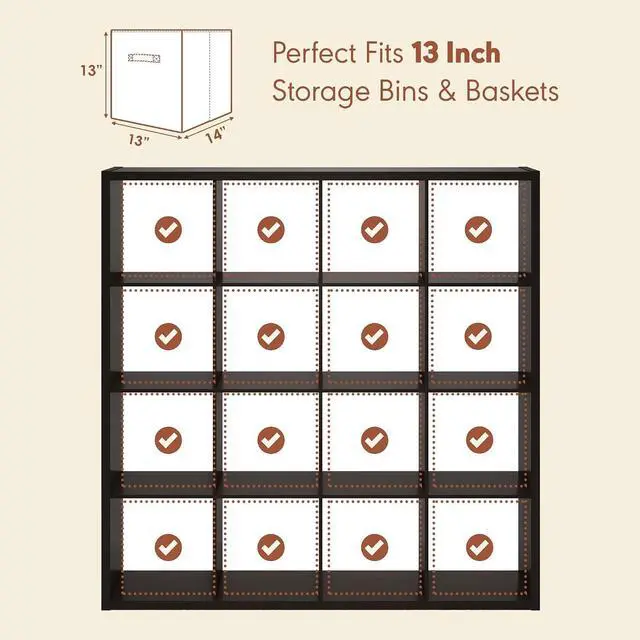Alt view image 6 of 7 - Cubicle Record Player Stand with Vinyl Storage, 16-Cube 1.2 Extra Thick Vinyl Record Storage, Open Back Media Shelf for CD DVD Blueray Game Disc, for Living Room, Home Office, Black Dark Oak
