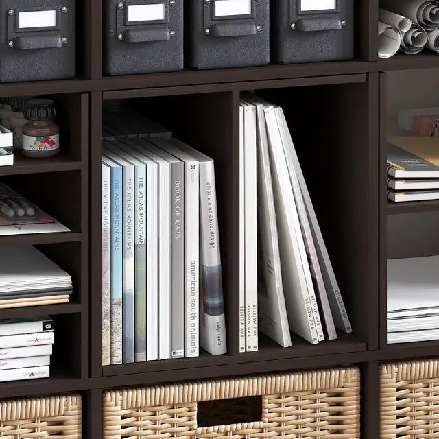 Alt view image 7 of 7 - Cubicle Cube Insert, H-Shelf Cube Organizer, 2-Tier Shelf Accessory, Fits into Furinno Triple Thick Cubes, IKEA Kallax, for Organizers and Storage, Black Dark Oak