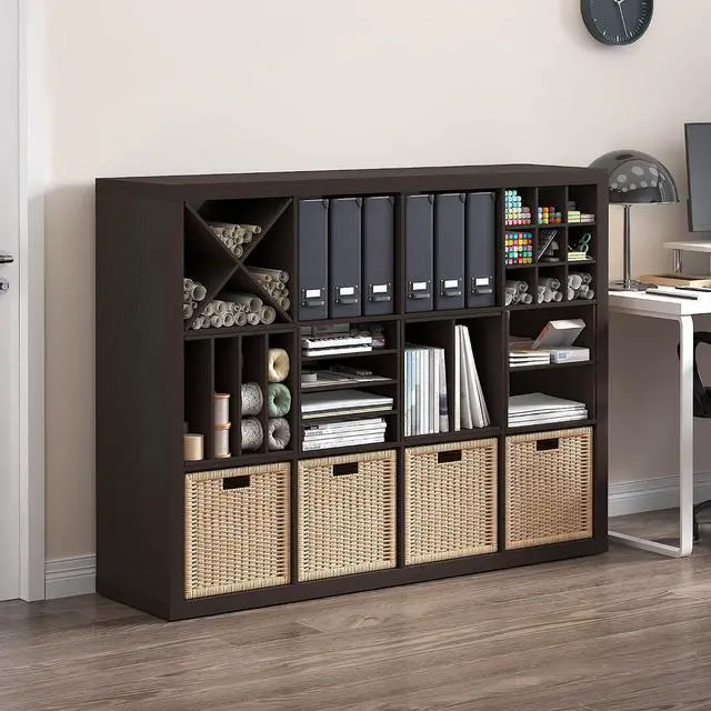 Alt view image 2 of 7 - Cubicle Cube Insert, X-Shelf Cube Organizer, 3-Shelf Accessory, Fits into Triple Thick Cubes Series, IKEA Kallax, for Organizers and Storage, Black Dark Oak