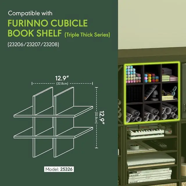 Alt view image 3 of 7 - Cubicle Cube Insert, 9-Compartment Cube Organizer, Geometric Shelf Accessory, Fits into Furinno Triple Thick Cubes, IKEA Kallax, for Organizers and Storage, Black Dark Oak