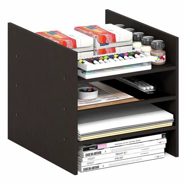 Main image of Cubicle Cube Insert, 3-Shelf Cube Organizer, 3-Tier Shelf Accessory, Fits into Furinno Triple Thick Cubes, IKEA Kallax, for Organizers and Storage, Black Dark Oak
