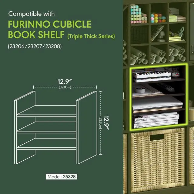 Alt view image 3 of 7 - Cubicle Cube Insert, 3-Shelf Cube Organizer, 3-Tier Shelf Accessory, Fits into Furinno Triple Thick Cubes, IKEA Kallax, for Organizers and Storage, Black Dark Oak