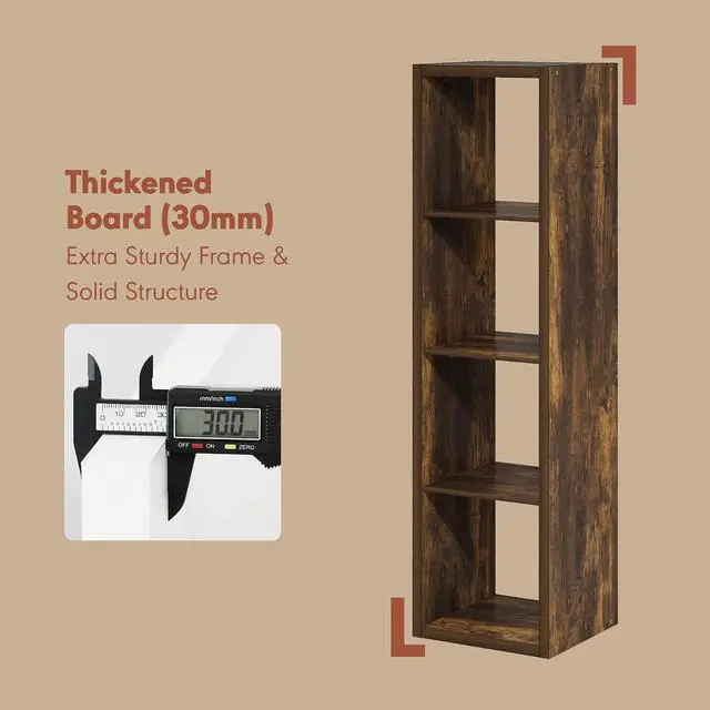 Alt view image 2 of 7 - Cubicle Record Player Stand with Vinyl Storage, 4-Cube 1.2 Extra Thick Vinyl Record Storage, Open Back Media Shelf for CD DVD Blueray Game Disc, for Living Room, Home Office, Amber Pine