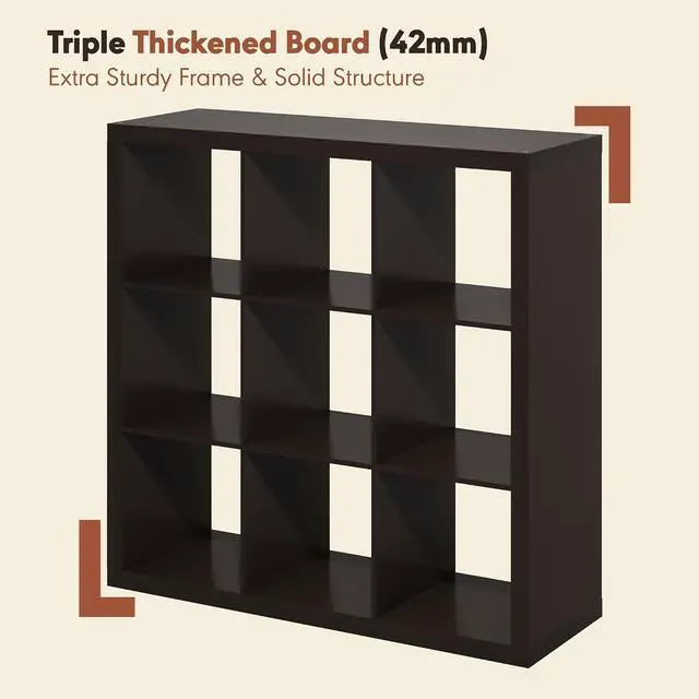 Alt view image 5 of 7 - Cubicle Record Player Stand with Vinyl Storage, 9-Cube Vinyl Record Storage, 1.65" Triple Thick Open Back Media Shelf for CD DVD Blueray Game, for Living Room, Home Office, Black Dark Oak
