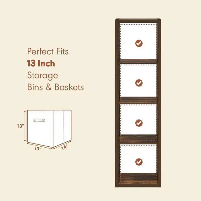 Alt view image 6 of 7 - Cubicle Record Player Stand with Vinyl Storage, 4-Cube 1.2 Extra Thick Vinyl Record Storage, Open Back Media Shelf for CD DVD Blueray Game Disc, for Living Room, Home Office, Amber Pine