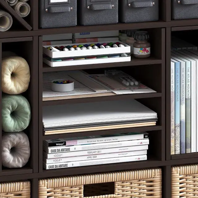 Alt view image 6 of 7 - Cubicle Cube Insert, 3-Shelf Cube Organizer, 3-Tier Shelf Accessory, Fits into Furinno Triple Thick Cubes, IKEA Kallax, for Organizers and Storage, Black Dark Oak