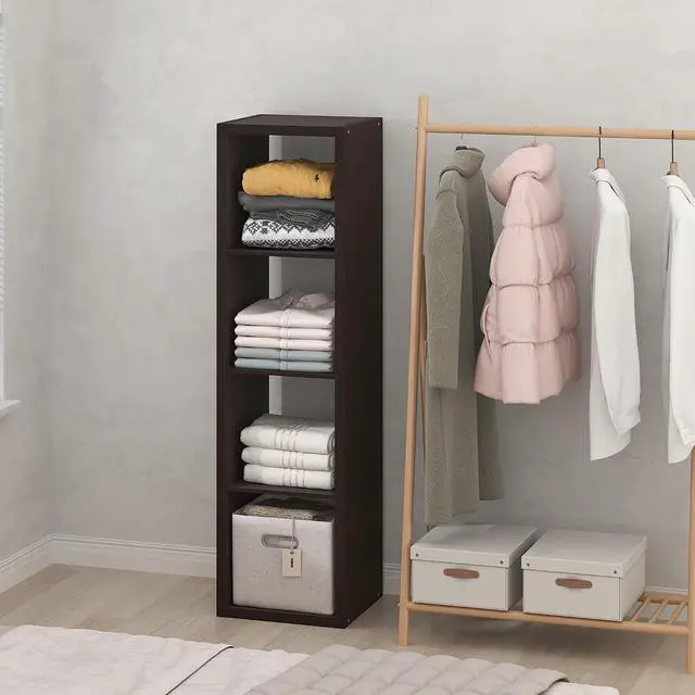 Main image of Cubic Closet Organizers and Storage, 4-Cube Closet Organizer, Vertical Open Shelf Closet Storage, Extra Thick Frame for Wardrobe, Bedroom, Living Room, Black Dark Oak