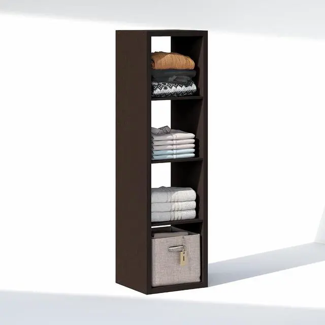 Alt view image 5 of 7 - Cubic Closet Organizers and Storage, 4-Cube Closet Organizer, Vertical Open Shelf Closet Storage, Extra Thick Frame for Wardrobe, Bedroom, Living Room, Black Dark Oak