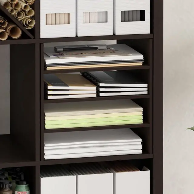 Alt view image 6 of 7 - Cubicle Cube Insert, 3-Shelf Cube Organizer, Fits into Furinno Extra Thick Cubes, for Organizers and Storage, Black Dark Oak (Does not fit IKEA Kallax Shelving)