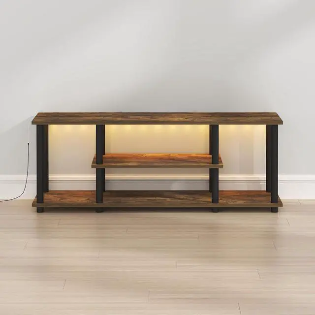 Alt view image 6 of 6 - Turn-N-Tube TV Stand with LED Lights, 3-Tier No Tools 3D Entertainment Center, TV Console for TV up to 50 Inch, for Living Room, Bedroom, Amber Pine