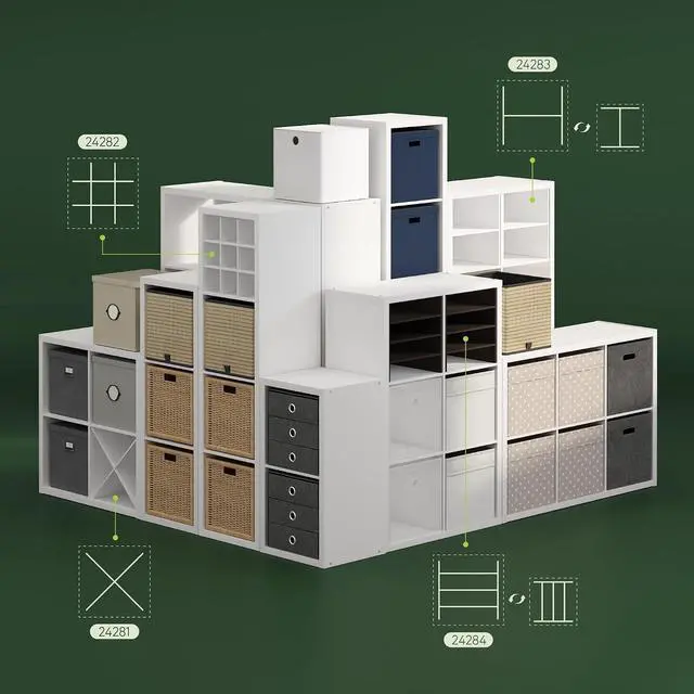 Alt view image 7 of 7 - Cubicle Cube Insert, H-Shelf Cube Organizer, Fits into Furinno Extra Thick Cubes, for Organizers and Storage, White (Does not fit IKEA Kallax Shelving)