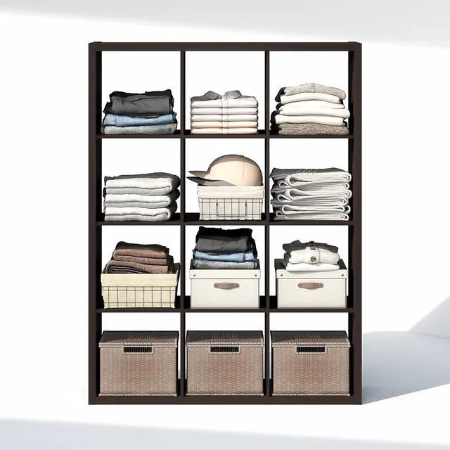 Alt view image 6 of 7 - Cubic Closet Organizers and Storage, 12-Cube Closet Organizer, Open Shelf Closet Storage, Extra Thick Frame for Wardrobe, Bedroom, Living Room, Black Dark Oak