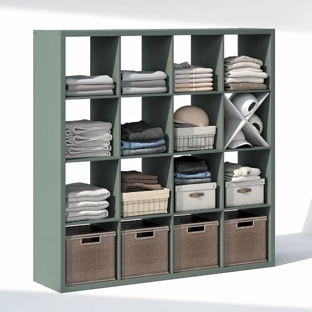 Alt view image 5 of 7 - Cubic Closet Organizers and Storage, 16-Cube Closet Organizer, Open Shelf Closet Storage, Extra Thick Frame for Wardrobe, Bedroom, Living Room, Sage Green