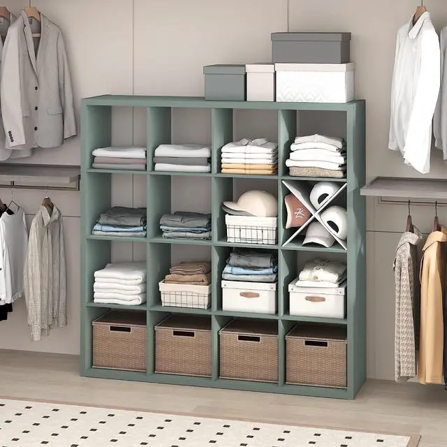 Main image of Cubic Closet Organizers and Storage, 16-Cube Closet Organizer, Open Shelf Closet Storage, Extra Thick Frame for Wardrobe, Bedroom, Living Room, Sage Green