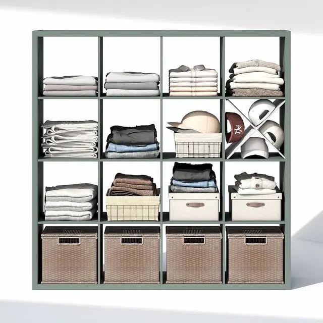 Alt view image 6 of 7 - Cubic Closet Organizers and Storage, 16-Cube Closet Organizer, Open Shelf Closet Storage, Extra Thick Frame for Wardrobe, Bedroom, Living Room, Sage Green