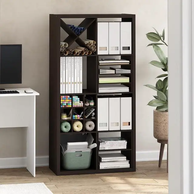 Alt view image 2 of 7 - Cubicle Cube Insert, 9-Compartment Cube Organizer, Shelf Dividers, Fits into Furinno Extra Thick Cubes, for Organizers and Storage, Black Oak (Does not fit IKEA Kallax Shelving)