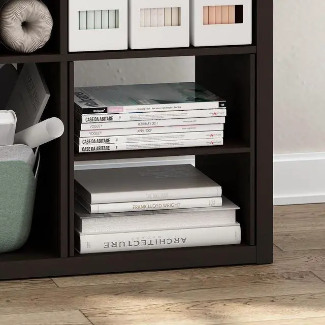 Alt view image 4 of 7 - Cubicle Cube Insert, H-Shelf Cube Organizer, Fits into Furinno Extra Thick Cubes, for Organizers and Storage, Black Dark Oak (Does not fit IKEA Kallax Shelving)