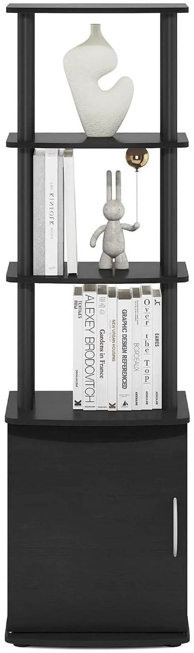 Alt view image 3 of 7 - Turn-N-Tube Tall TV Entertainment Side Table Display Rack with Storage Cabinet, 3-Tier, Blackwood/Black