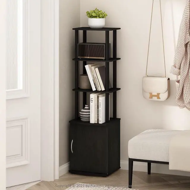 Alt view image 2 of 7 - Turn-N-Tube Tall TV Entertainment Side Table Display Rack with Storage Cabinet, 3-Tier, Blackwood/Black