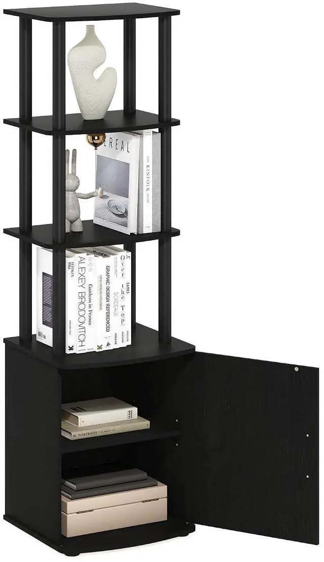 Main image of Turn-N-Tube Tall TV Entertainment Side Table Display Rack with Storage Cabinet, 3-Tier, Blackwood/Black