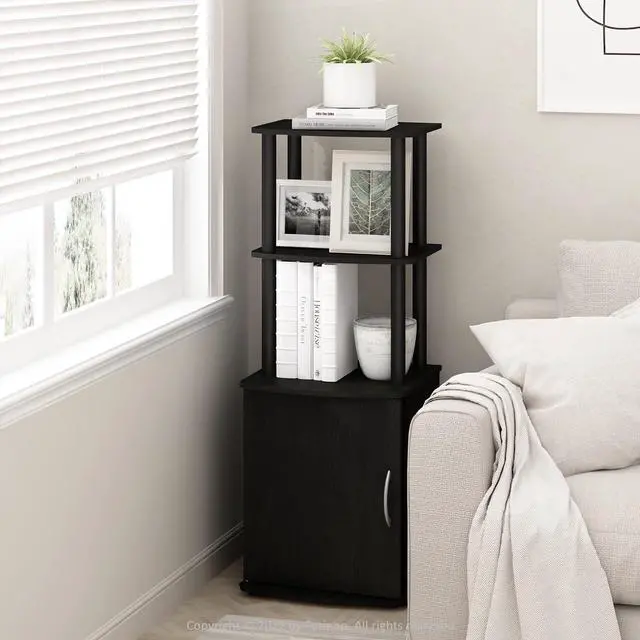 Alt view image 2 of 7 - Turn-N-Tube Tall TV Entertainment Side Table Display Rack with Storage Cabinet, 2-Tier, Blackwood/Black