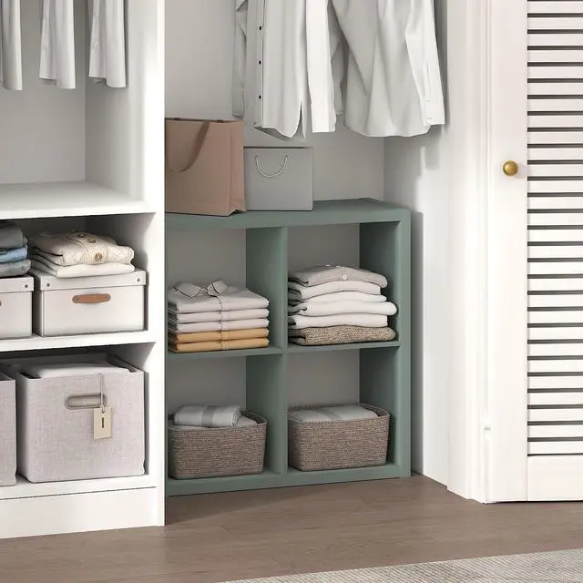 Main image of Cubic Closet Organizers and Storage, 4-Cube Closet Organizer, Open Shelf Closet Storage, Extra Thick Frame for Wardrobe, Bedroom, Living Room, Sage Green
