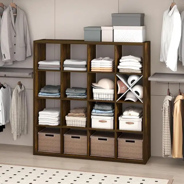 Main image of Cubic Closet Organizers and Storage, 16-Cube Closet Organizer, Open Shelf Closet Storage, Extra Thick Frame for Wardrobe, Bedroom, Living Room, Amber Pine