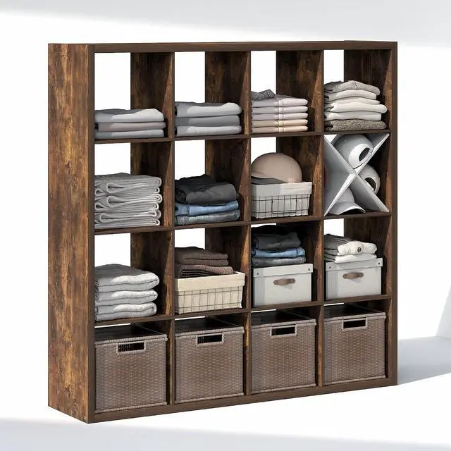 Alt view image 5 of 7 - Cubic Closet Organizers and Storage, 16-Cube Closet Organizer, Open Shelf Closet Storage, Extra Thick Frame for Wardrobe, Bedroom, Living Room, Amber Pine