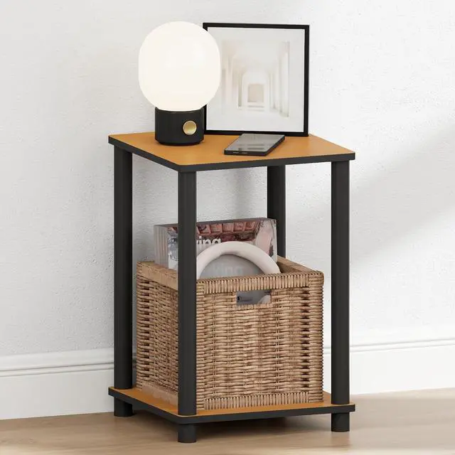 Alt view image 4 of 5 - Turn-N-Tube Night Stand, 2-Tier Open Shelf Design Nightstand, Toolless Square Bedside Table, End Table, Side Table, for Bedroom, Closet, Dorm, Light Cherry