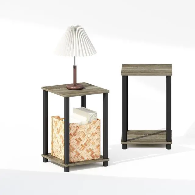 Alt view image 6 of 6 - Turn-N-Tube Night Stand Set of 2, 2-Tier Nightstand, French Oak | Stackable, Open Shelf, Toolless Bedside Table, Side Table, End Table for Living Room, Bedroom