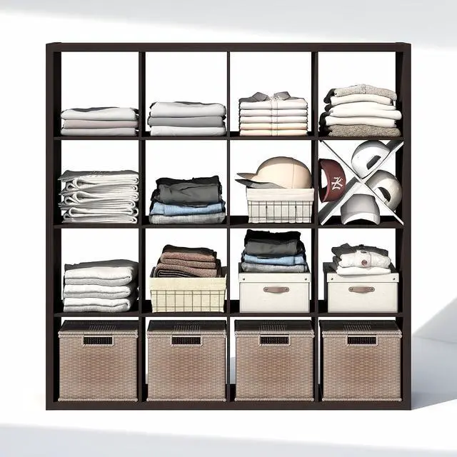 Alt view image 6 of 7 - Cubic Closet Organizers and Storage, 16-Cube Closet Organizer, Open Shelf Closet Storage, Extra Thick Frame for Wardrobe, Bedroom, Living Room, Black Dark Oak
