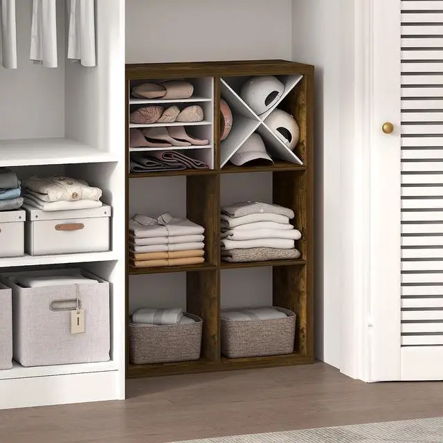 Main image of Cubic Closet Organizers and Storage, 6-Cube Closet Organizer, Open Shelf Closet Storage, Extra Thick Frame for Wardrobe, Bedroom, Living Room, Amber Pine