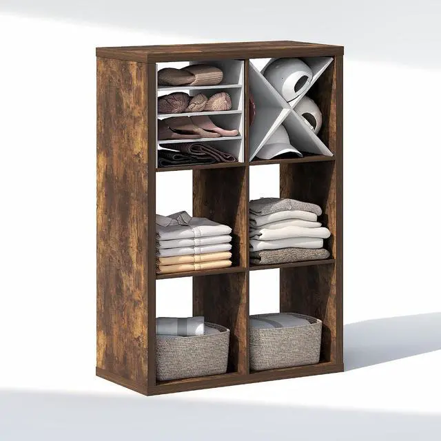 Alt view image 5 of 7 - Cubic Closet Organizers and Storage, 6-Cube Closet Organizer, Open Shelf Closet Storage, Extra Thick Frame for Wardrobe, Bedroom, Living Room, Amber Pine