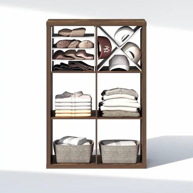 Alt view image 6 of 7 - Cubic Closet Organizers and Storage, 6-Cube Closet Organizer, Open Shelf Closet Storage, Extra Thick Frame for Wardrobe, Bedroom, Living Room, Amber Pine