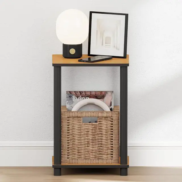 Alt view image 5 of 5 - Turn-N-Tube Night Stand, 2-Tier Open Shelf Design Nightstand, Toolless Square Bedside Table, End Table, Side Table, for Bedroom, Closet, Dorm, Light Cherry