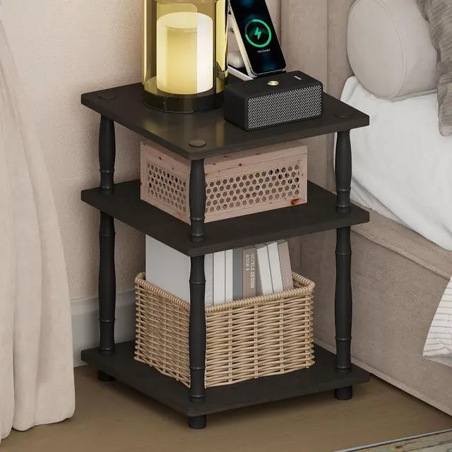 Main image of Turn-N-Tube Night Stand, 3-Tier Square Nightstand, Open Shelf Side Table, End Table with Classic Tube, for Living Room, Bedroom, Espresso