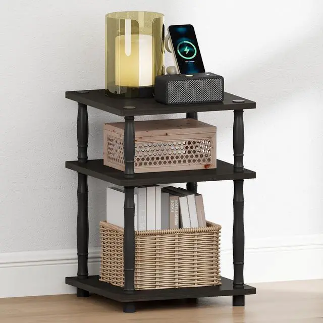 Alt view image 3 of 6 - Turn-N-Tube Night Stand, 3-Tier Square Nightstand, Open Shelf Side Table, End Table with Classic Tube, for Living Room, Bedroom, Espresso