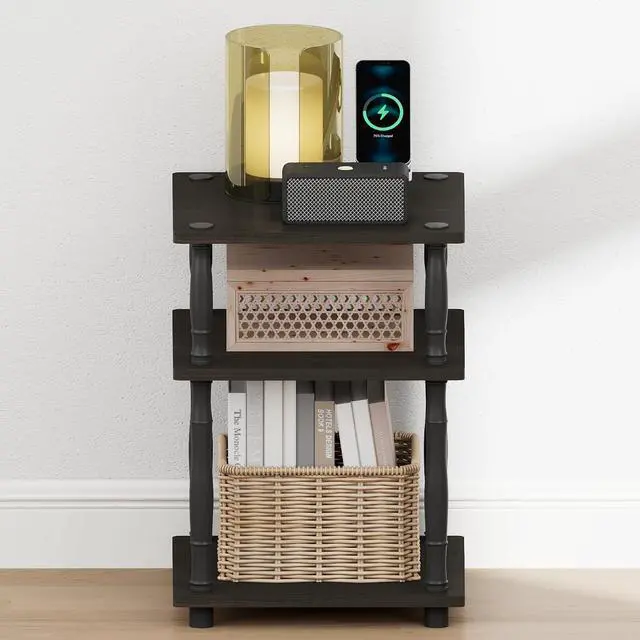 Alt view image 4 of 6 - Turn-N-Tube Night Stand, 3-Tier Square Nightstand, Open Shelf Side Table, End Table with Classic Tube, for Living Room, Bedroom, Espresso