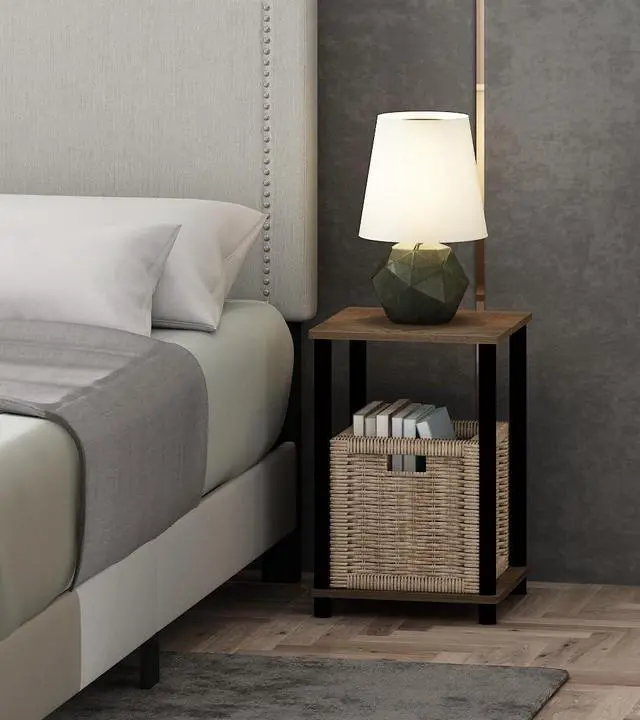 Alt view image 5 of 6 - Turn-N-Tube Night Stand, 2-Tier Open Shelf Design Nightstand, Toolless Square Bedside Table, End Table, Side Table, for Bedroom, Closet, Dorm, Walnut