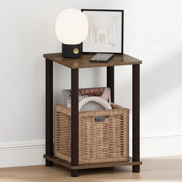 Alt view image 4 of 6 - Turn-N-Tube Night Stand, 2-Tier Open Shelf Design Nightstand, Toolless Square Bedside Table, End Table, Side Table, for Bedroom, Closet, Dorm, Walnut