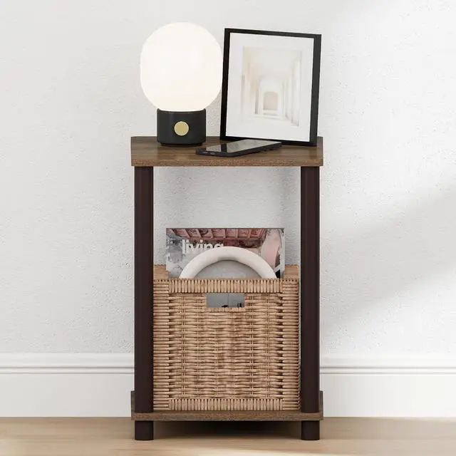Alt view image 6 of 6 - Turn-N-Tube Night Stand, 2-Tier Open Shelf Design Nightstand, Toolless Square Bedside Table, End Table, Side Table, for Bedroom, Closet, Dorm, Walnut