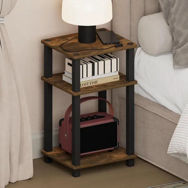 Main image of JUST Night Stnad, 3-Tier Nightstand Open Shelf, Toolless Assembly Bedside Table, End Table, Side Table, with Square Tube, for Living Room, Bedroom, Amber Pine