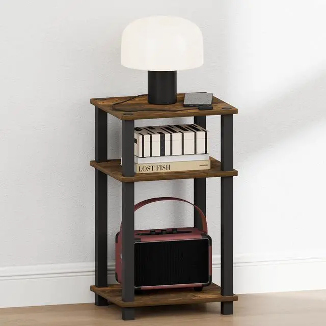 Alt view image 3 of 6 - JUST Night Stnad, 3-Tier Nightstand Open Shelf, Toolless Assembly Bedside Table, End Table, Side Table, with Square Tube, for Living Room, Bedroom, Amber Pine