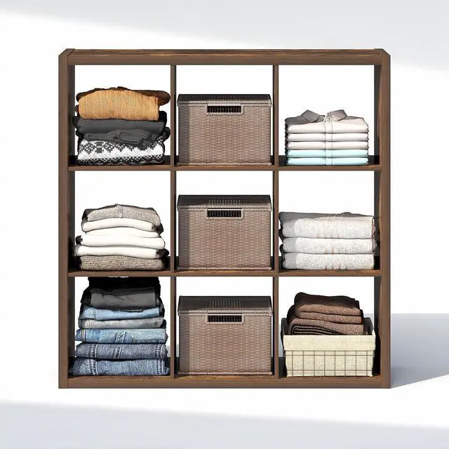 Alt view image 6 of 7 - Cubic Closet Organizers and Storage, 9-Cube Closet Organizer, Open Shelf Closet Storage, Extra Thick Frame for Wardrobe, Bedroom, Living Room, Amber Pine