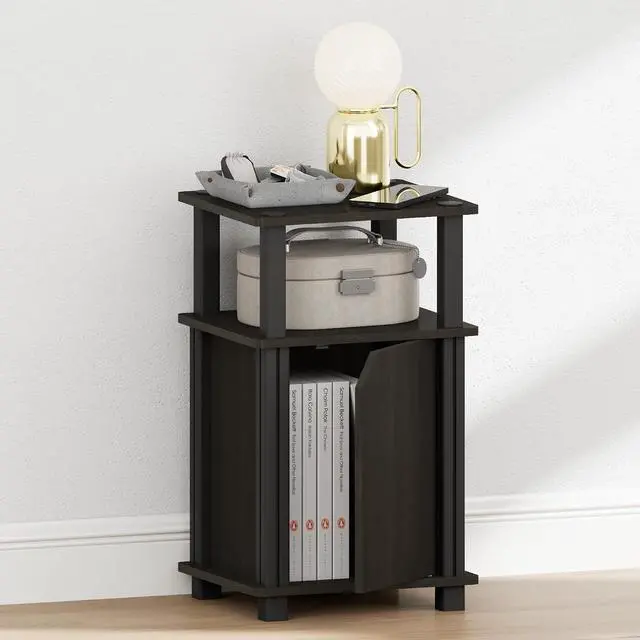 Alt view image 3 of 6 - JUST Night Stand, 3-Tier Nightstand with Door Cabinet, Side Table, End Table with Open Shelf, for Living Room, Bedroom, Espresso